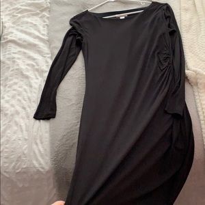 Classical side ruffle black dress